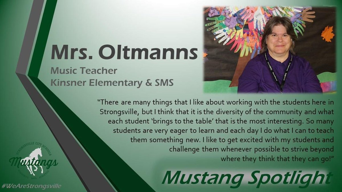 Mustang Spotlight- Mrs. Oltmanns!! Congratulations! Our SMS students are lucky to learn from you.