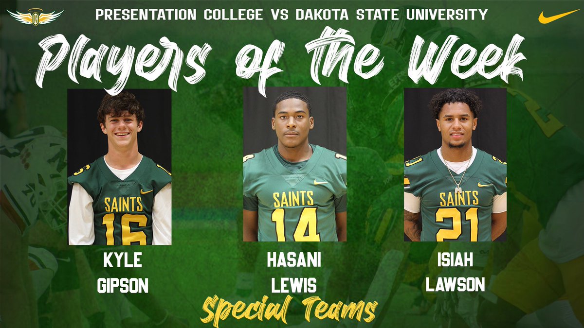 This week we had THREE Special Teams boys named Player of the Week vs Dakota State University ‼️

Kyle Gipson, CB
Hasani Lewis, OLB
Isiah Lawson, WR