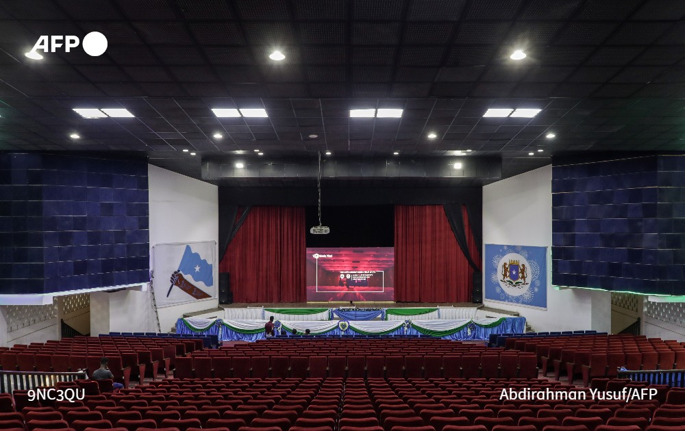 AFP's tweet photo. Built by Chinese engineers as a gift from Mao Zedong in 1967, the National Theatre of Somalia has a history that reflects the tumultuous journey of the Horn of Africa nation. After a painstaking restoration, the theatre's first screening in 30 years was held on Wednesday. https://t.co/BkQfPZayAn