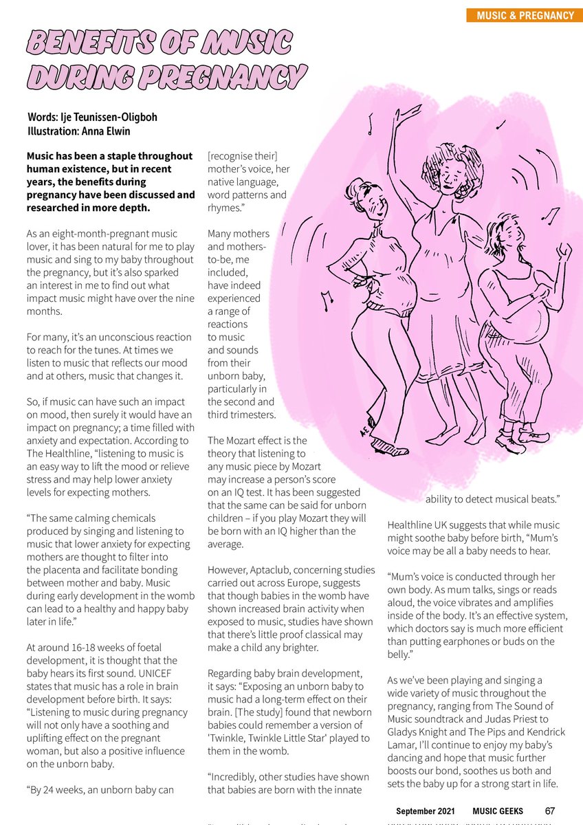 If you haven't already, please support <a href="/MusicGeeksUK/">Music Geeks Magazine</a> 
So happy to have worked on this edition discussing music and mental health. My piece is about the impact of music during pregnancy 🎶🧠🤰🏾 
Thank you, @NicoleAlii 🙏🏾🌼