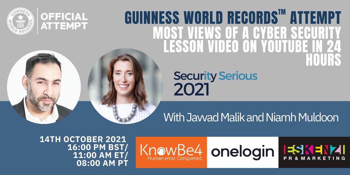 OneLogin's tweet photo. Ever wanted to be part of a Guinness World Record @GWR?

Here's your chance! Join us we aim to set a #worldrecord for Most People Watching an Online Security Lesson!

Register here &amp; to receive an official digital award: https://t.co/wK2S3vQzJC https://t.co/qK8wEgx6o3