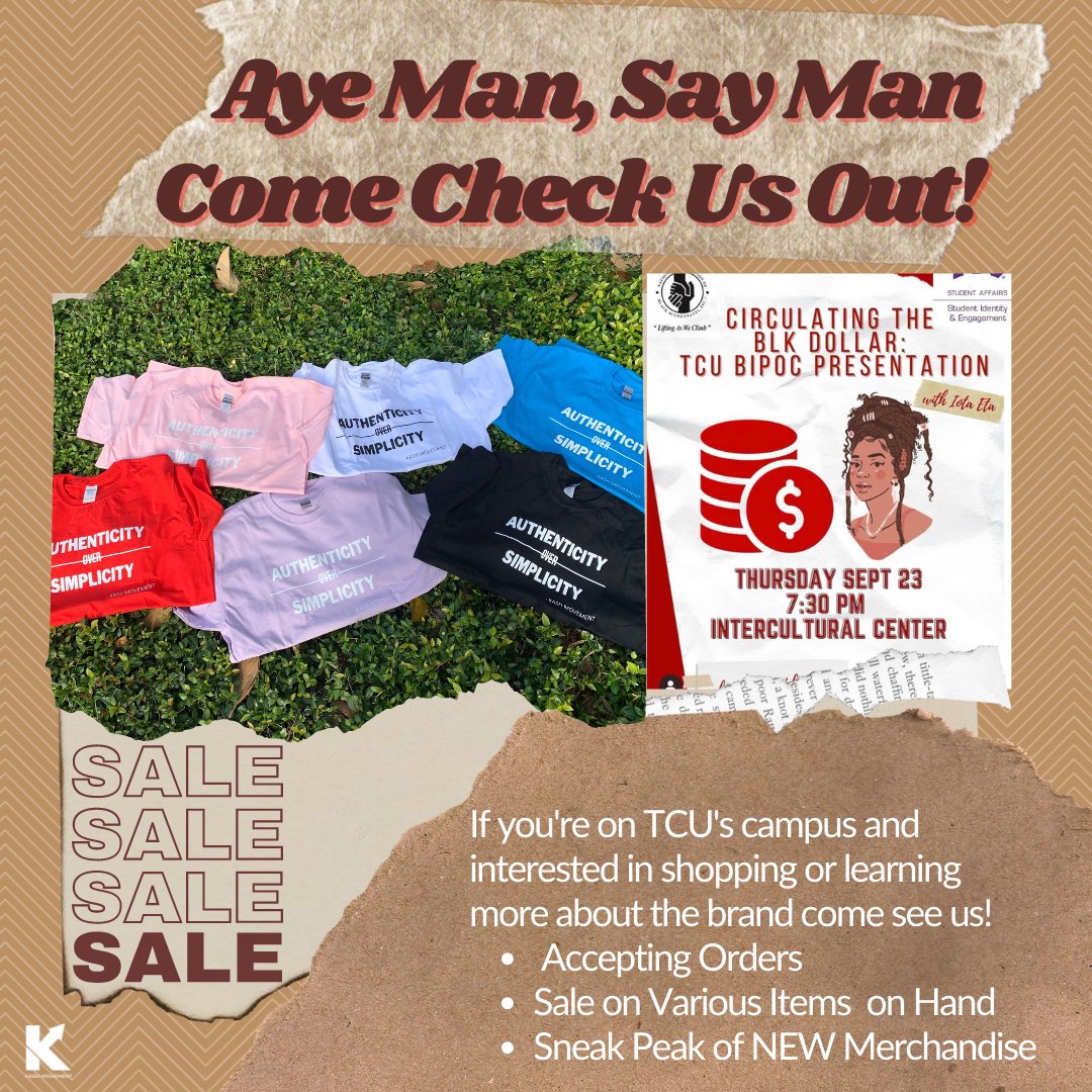 Aye Man, Say Man come see us tomorrow! KASH MOVEMENT will be selling merch, answering questions, and more at <a href="/IotaEta_1913/">TCU Deltas</a> Circulating the Black Dollar Event. If you’re already a Killa, pull up and rock your merch in support of the movement. ✨#kashmovement