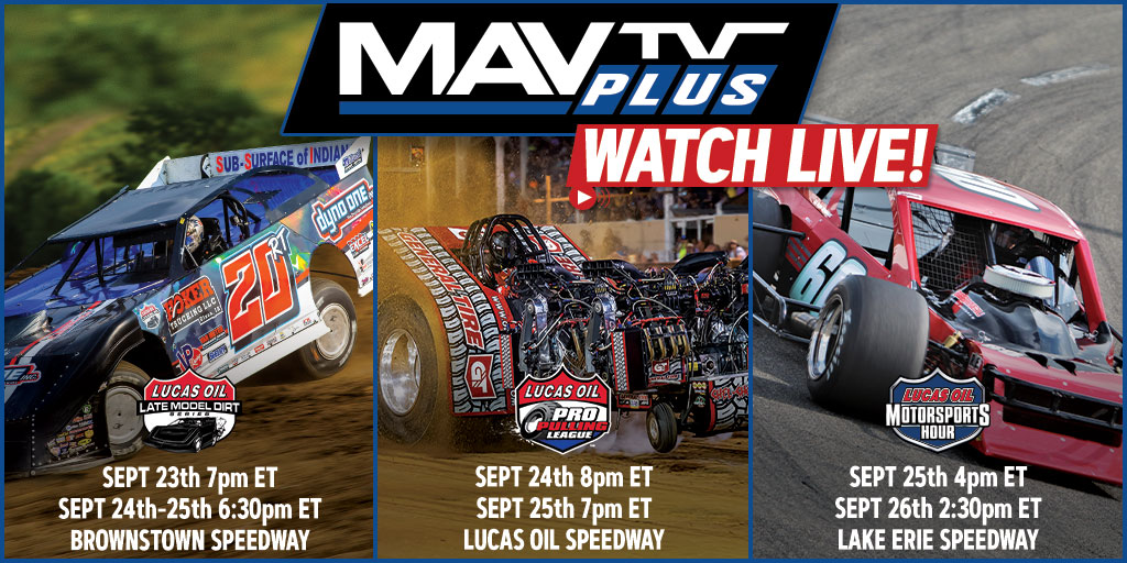 RACER_Network's tweet photo. From the @lucasdirt battle at @btownspeedway and the Modified Madness at @SpeedwayLES to the power of @ProPulling at @lucasspeedway, MAVTV Plus has you covered this weekend!
#LMDS #LucasDirt #Jackson100 #PPL #ProPulling #ROCMods #RaceOfChampions on #MAVTVPlus https://t.co/c0ujVJ5Pyp