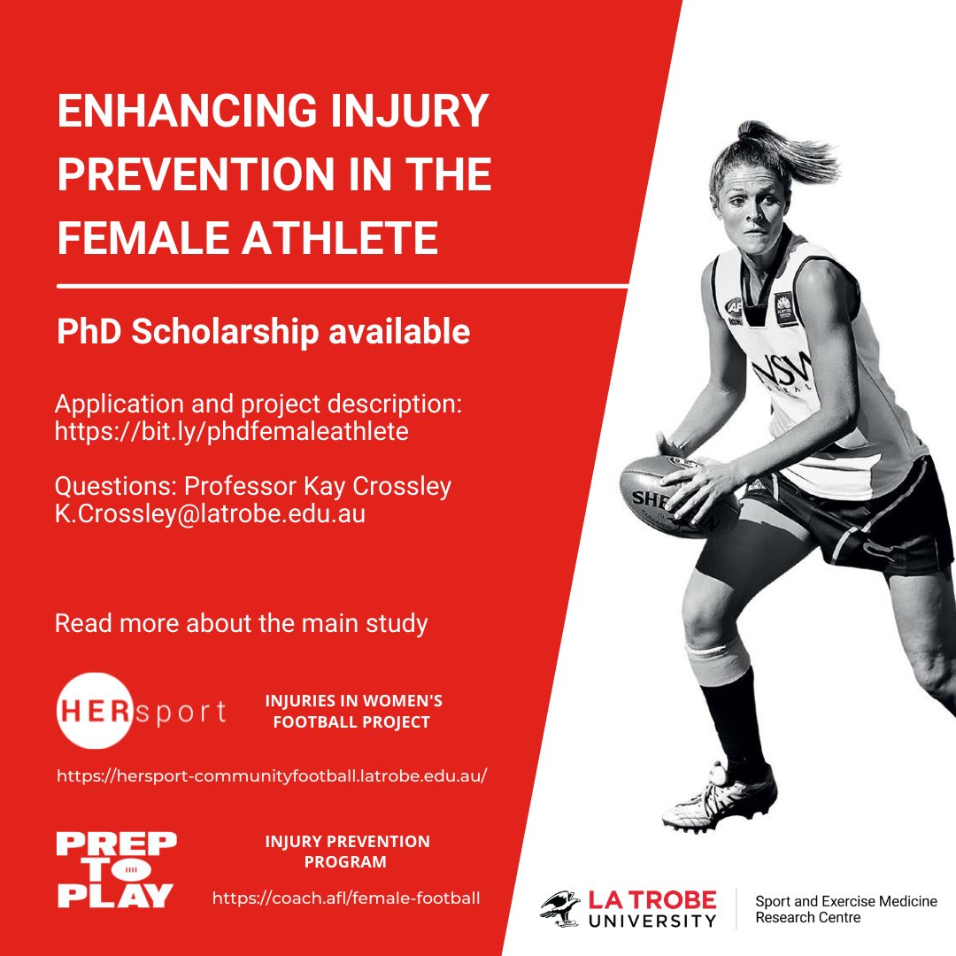 TREK group (@trek_group) on Twitter photo ICYMI: <a href="/LaTrobeSEM/">La Trobe SEMRC</a> have two exciting Ph.D. scholarships available 🎓
Join <a href="/kaymcrossley/">KC (she/her)</a>,<a href="/Knee_Howells/">Brooke_Patterson</a> & the HERsport team to enhance injury prevention in the female athlete!
Read more here: bit.ly/phdfemaleathle…
#HERsport #femaleathlete #injury ICYMI: <a href="/LaTrobeSEM/">La Trobe SEMRC</a> have two exciting Ph.D. scholarships available 🎓
Join <a href="/kaymcrossley/">KC (she/her)</a>,<a href="/Knee_Howells/">Brooke_Patterson</a> & the HERsport team to enhance injury prevention in the female athlete!
Read more here: bit.ly/phdfemaleathle…
#HERsport #femaleathlete #injury
