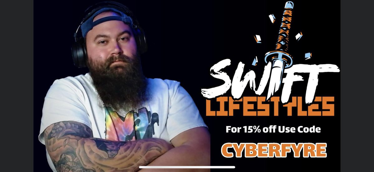 CyberFyreGaming's tweet photo. Excited to announce our new sponsorship with @swiftlifestyles lets goooo!! 🤟 Looking forward to working together. For 15% off use code CYBERFYRE at checkout! #facebookgaming #swiftlifestyles #gaming #gamingenergydrink #sponsored #partner https://t.co/hhMfYoYFf9