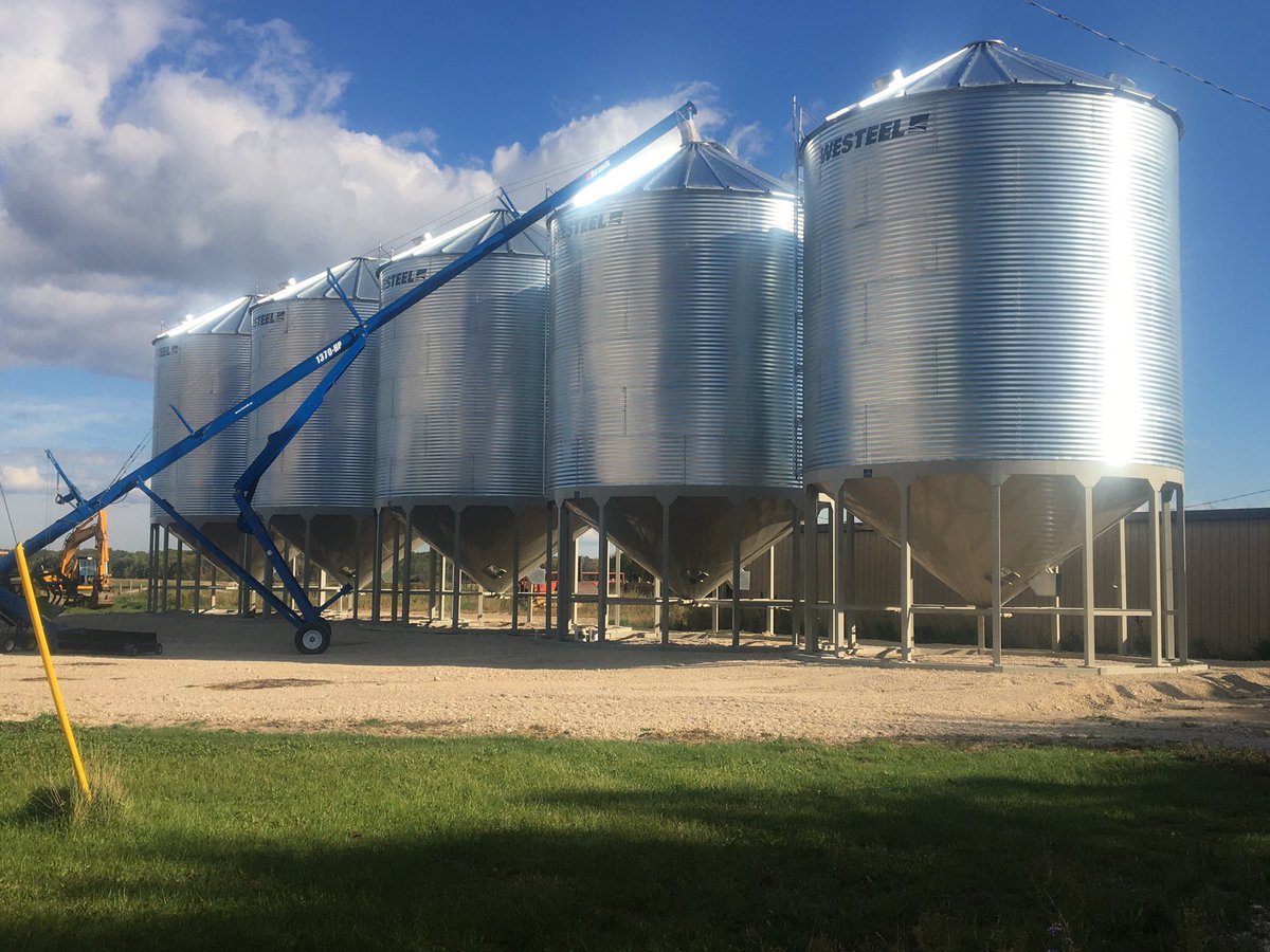 Raymond67630286's tweet photo. Nice looking row of new Westeel 2406 bins on Comte cones with aeration and skids, next step is to install the fans
@AgGrowthIntl @DauphinCoop #harvest21 #westeel #grainguard #comte
Thinking of adding some grain storage for next year? Contact your local Co-op Equip Team for quote https://t.co/4LH11W1Q0G