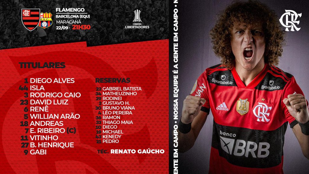 FlaPanorama's tweet photo. Flamengo escalado, estreia de David Luiz confirmada!
#VamosFlamengo https://t.co/Tz7yl7n4Vb
