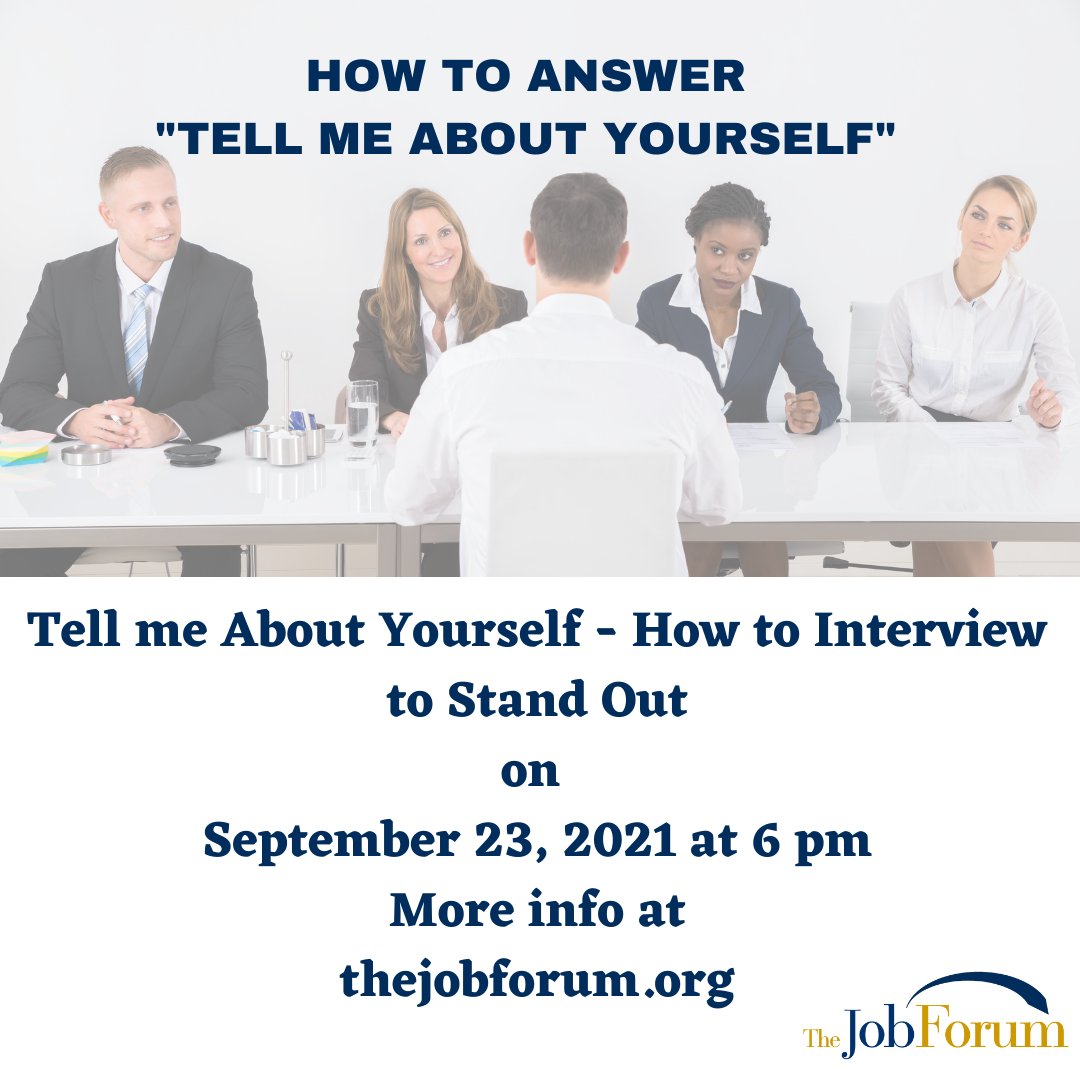 TheJobForum's tweet photo. Join 𝗧𝗵𝗲 𝗝𝗼𝗯 𝗙𝗼𝗿𝘂𝗺 𝗲𝘃𝗲𝗻𝘁 “𝗧𝗲𝗹𝗹 𝗺𝗲 𝗮𝗯𝗼𝘂𝘁 𝘆𝗼𝘂𝗿𝘀𝗲𝗹𝗳 - 𝗛𝗼𝘄 𝘁𝗼 𝗜𝗻𝘁𝗲𝗿𝘃𝗶𝗲𝘄 𝘁𝗼 𝗦𝘁𝗮𝗻𝗱 𝗢𝘂𝘁” 

Sign up with Eventbrite - https://t.co/2Tt0uo3mki

#career #jobserach #resume #thejobforum #interviewquestion #interviewprocess https://t.co/lKOWpQiTXO