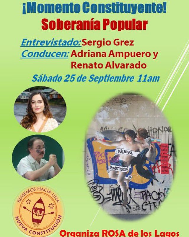AmpueroAdriana's tweet photo. Todas y todos invitados a nuestro #MomentoConstituyente , este sábado 25 de septiembre a las 11:00 am. En la instancia hablaremos de #SoberaníaPopular junto al historiador #SergioGrez como invitado https://t.co/1RcEzOCtgr