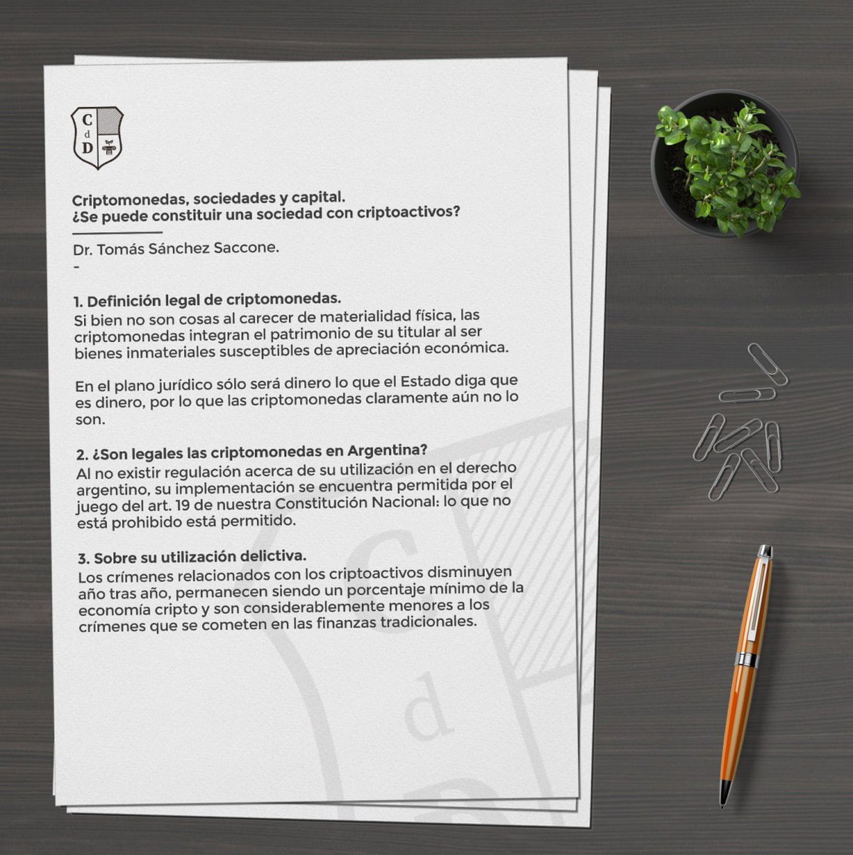 CLUBdDERECHO's tweet photo. Criptomonedas, sociedades y capital. ¿Se puede constituir una sociedad con criptoactivos? Te dejamos un resumen del artículo publicado en @errepar del Dr. Tomás Sánchez Saccone (@tsanchezsaccone) miembro del Club de Derecho  🖊 https://t.co/RLQchrJ9kC