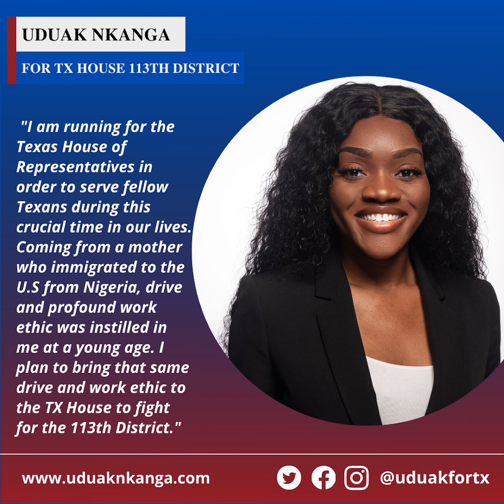I am beyond honored to announce that I will be running for TX House 113th District! 💙

I can’t do this fight alone!
If you would like to support my campaign visit: secure.actblue.com/donate/uduak-f…

Any amount donated, time volunteered, or even post shared is appreciated! #UduakforHD113