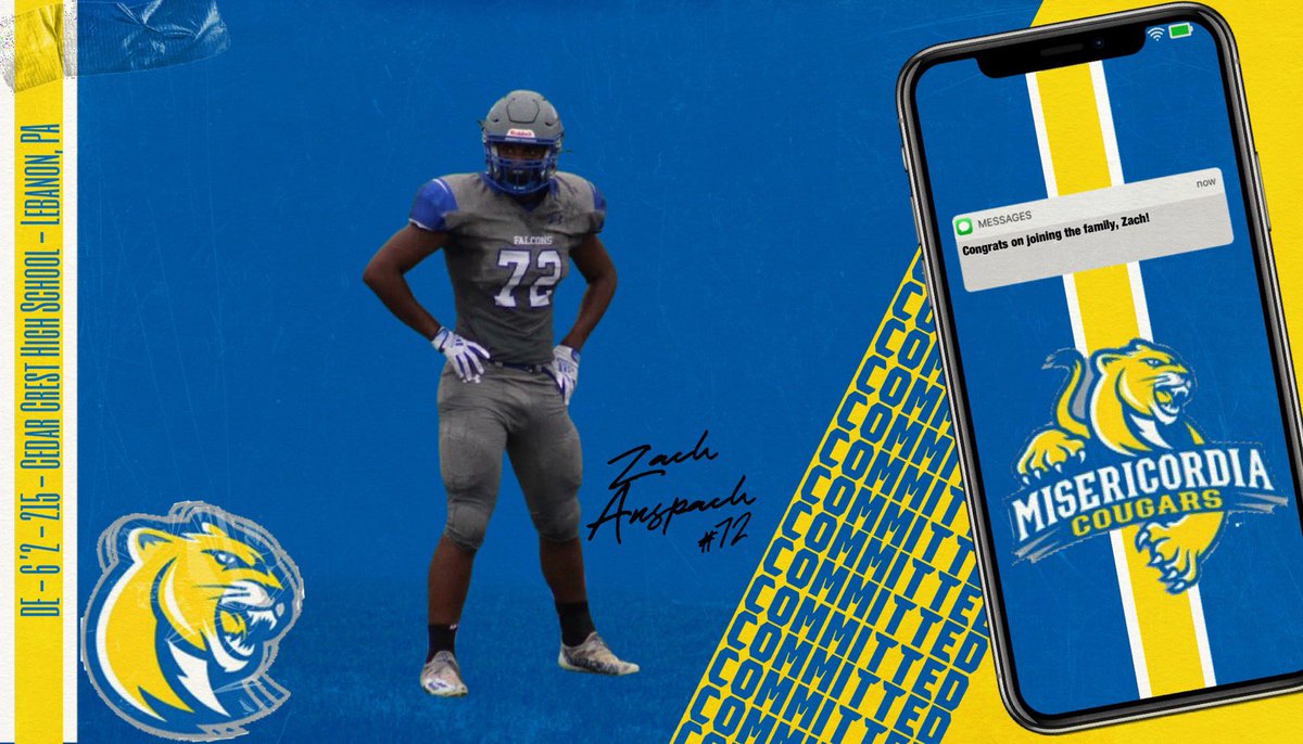 AnspachZach's tweet photo. Thanks to Misericordia for designing this awesome graphic. Thanks again to my parents, MU coaches &amp; CCHS coaches. Proud to be the 1st commit for the new Davis Era! @MisericordiaHFC @coachporterWR @Coach_McCrann @Coach_Mershman @Coach_Cottle @CoachBWill1996 https://t.co/4kWSzECsqC