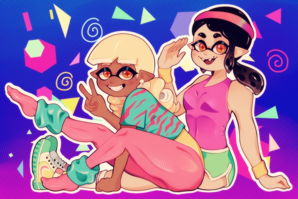 [#splatoon] drew the octo expansion 80′s squid divas in typical 80′s workout gear