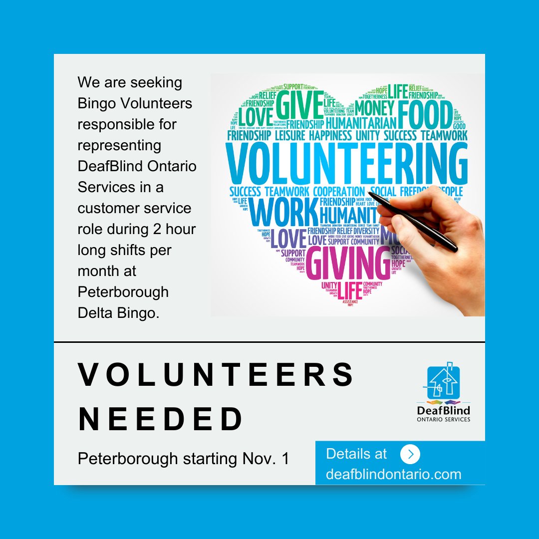 📣 We are seeking Bingo #Volunteers for 2 hour long shifts per month at #Peterborough Delta Bingo &amp; Gaming. Start date is Nov 1. With your help, we raise awareness and funds that benefit the people we support. Contact: 905-853-2862 ext. 233 or visit: bit.ly/2WPTvH2