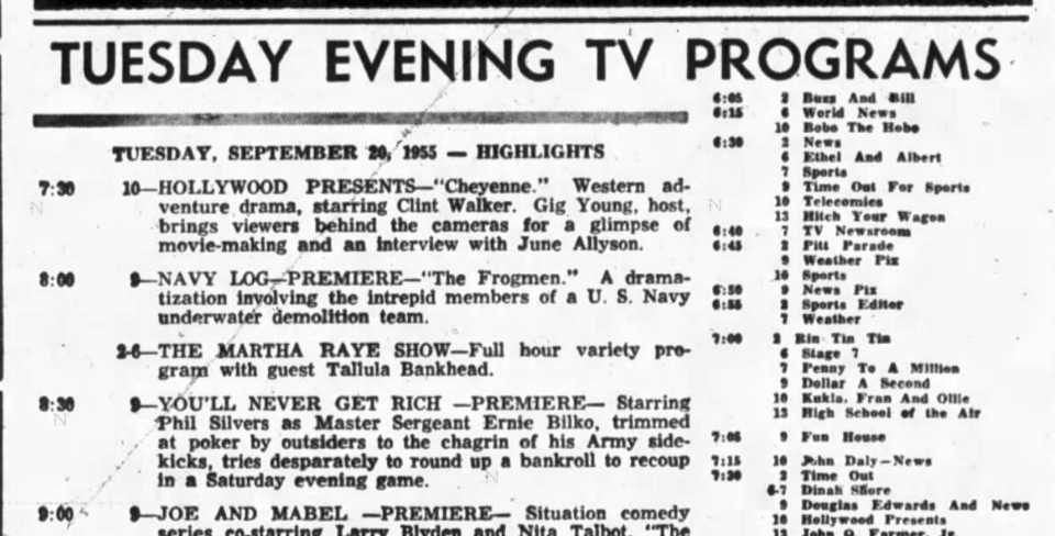 davephoenix's tweet photo. @ErnestBilko Tuesday 20 September 1955, CBS TV, 8.30 pm ... https://t.co/oPqJHQFql3