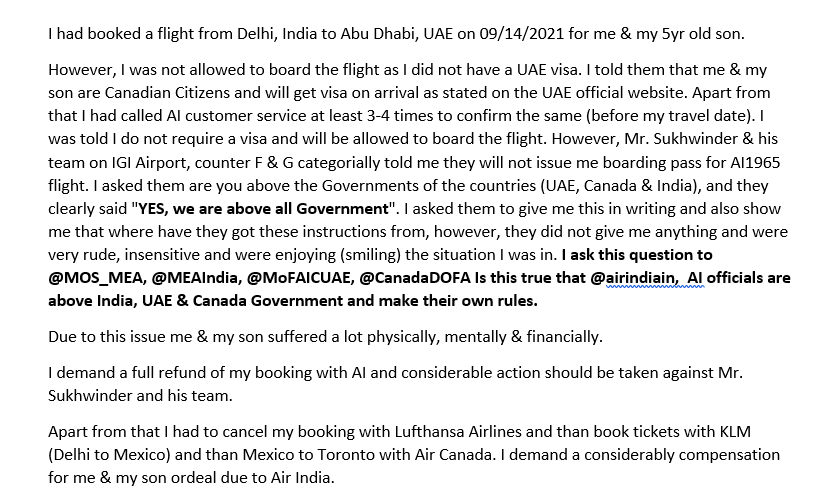 anuzgoel's tweet photo. My journey back to Canada from India, my ordeal due to @airindiain.
I ask this question to @MOS_MEA, @MEAIndia, @MoFAICUAE, @CanadaDOFA Is it true that @airindiain, officials are above India,UAE&amp;Canada Government &amp; cand make their own rules.
Pls read complete msg before replying. https://t.co/BCtYv7N2gX
