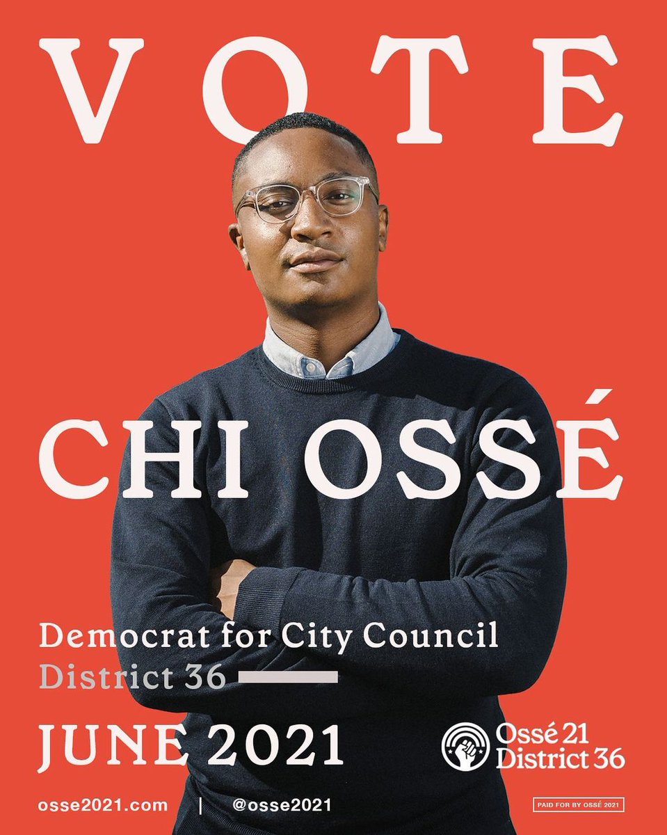 A campaign you'll see again— Chi A. Ossé (@osse2021) is the Democratic nominee for the NYC Council in the 36th district; he has some beautiful graphics boldly using red