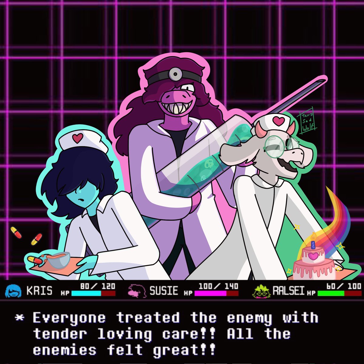 TerrySadWolf's tweet photo. Deltarune fanart i made 

—————
#DeltaruneChapter2 #deltarunefanart #deltarune2 #susie #kris #ralsei #deltarune https://t.co/VkZod03xqO
