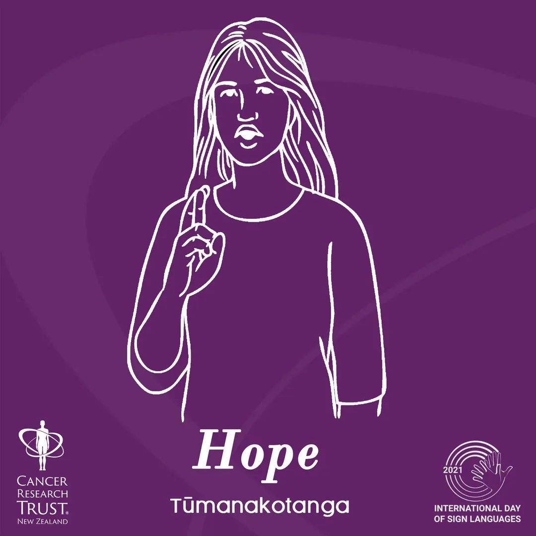 Today is the International Day of Sign Languages. As one of 3 officially recognised languages in Aotearoa New Zealand, we thought that it was worth sharing how to say one of our favourite words in NZSL: 𝑯𝒐𝒑𝒆 💛

#NZSL #IDSL2021 #IDSL #cancer  #CancerAwareness #CancerResearch