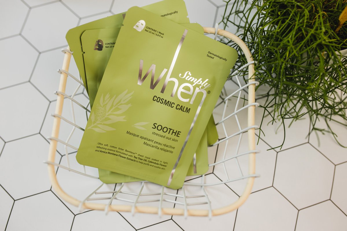 If you're looking for a way to calm and soothe your sensitive skin-- Cosmic Calm has you covered!💚 This vegan sheet mask with Tea Tree Oil, Calendula flower and Arnica Montana Flower Extracts help to purify and soothe the skin.🌿⠀

#simplywhen #cleanbeauty #whenbeauty