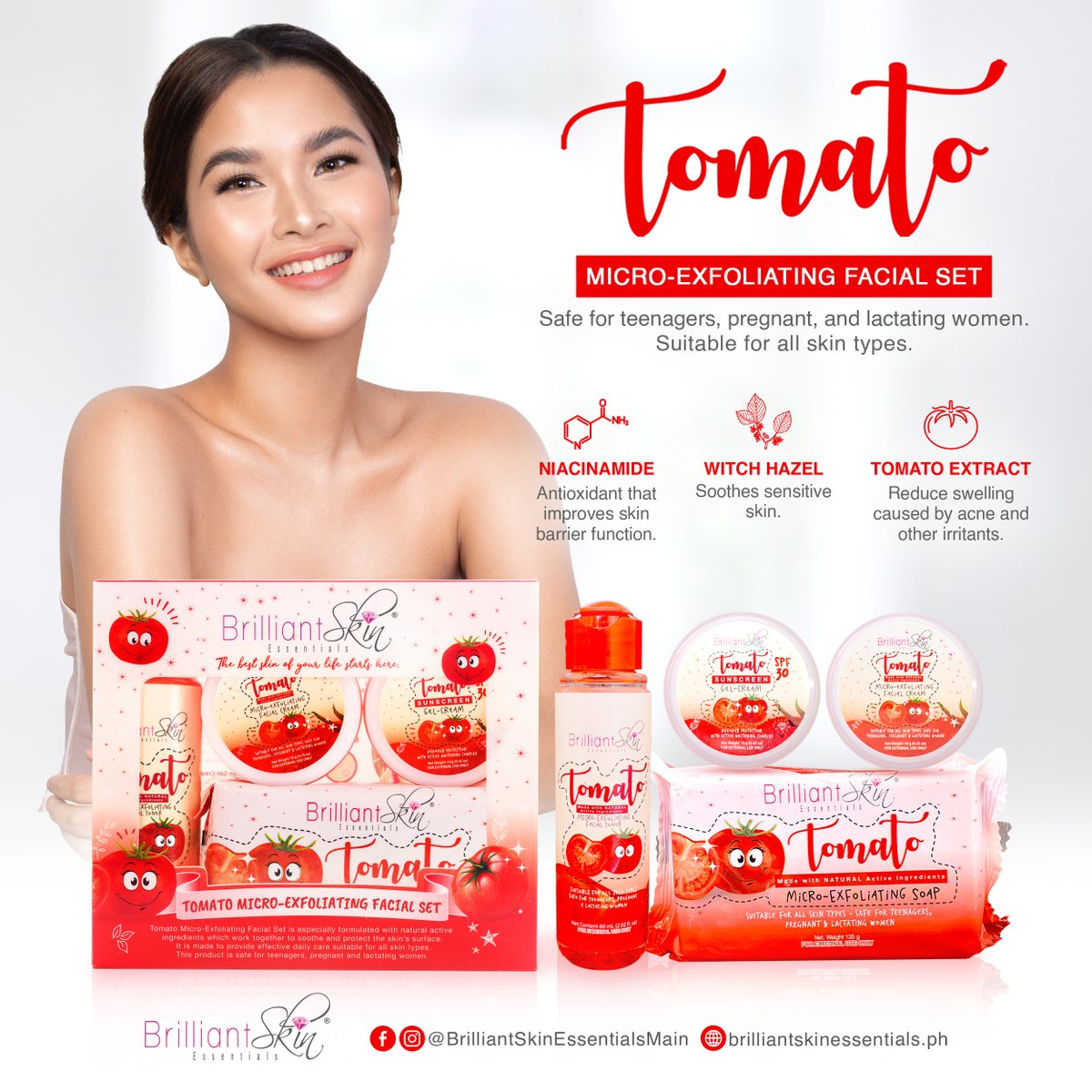 brilliantskinph's tweet photo. Still searching for the perfect #facialset that's suitable for all skin types? Look no further, Tomato Micro-Exfoliating Facial Set is what you're looking for! π
This is infused with tomato extract that effectively exfoliates the skin. β¨
#brilliantskinessentials https://t.co/17E7DsINQ9