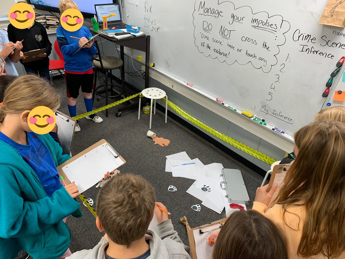 shanndebo's tweet photo. Today, we practiced using our prior knowledge + evidence from the crime scene to create our own inferences all while practicing to βmanage our impulses!β #ilovemyjob #teacher #16habitsofmind https://t.co/8Tp3PcmoQF
