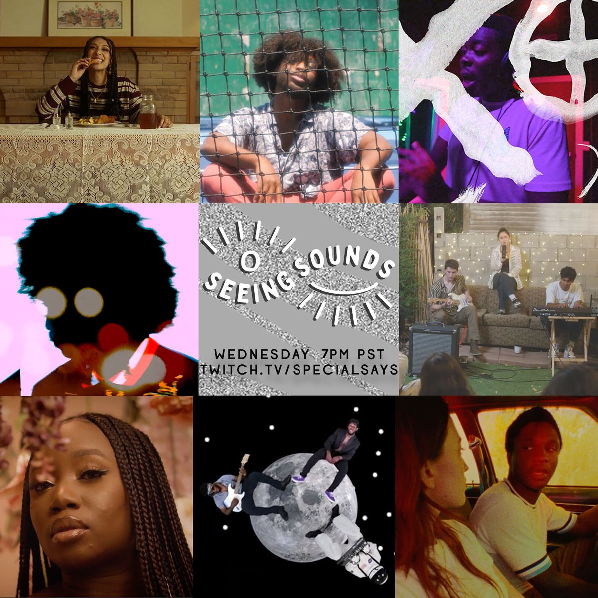 Seeing Sounds is TONIGHT! Discover new music with us 7-8pm PT at: twitch.tv/SpecialSays

Featuring new videos from <a href="/BEINGBMELA/">B MELA</a> <a href="/lucyparkmusic/">Lucy Park</a> @moonmanflo <a href="/tylerlaaauren/">Tyler Lauren</a> <a href="/spencerperiod/">Spencer.</a> <a href="/RealManubian/">Ⓜ️A.N.U</a> <a href="/theegrandace/">GrandAce + the Council!🍦</a> + Favs: <a href="/BayliMusic/">BAD BUNNY ★</a> + <a href="/zalmabour/">Zalma</a>