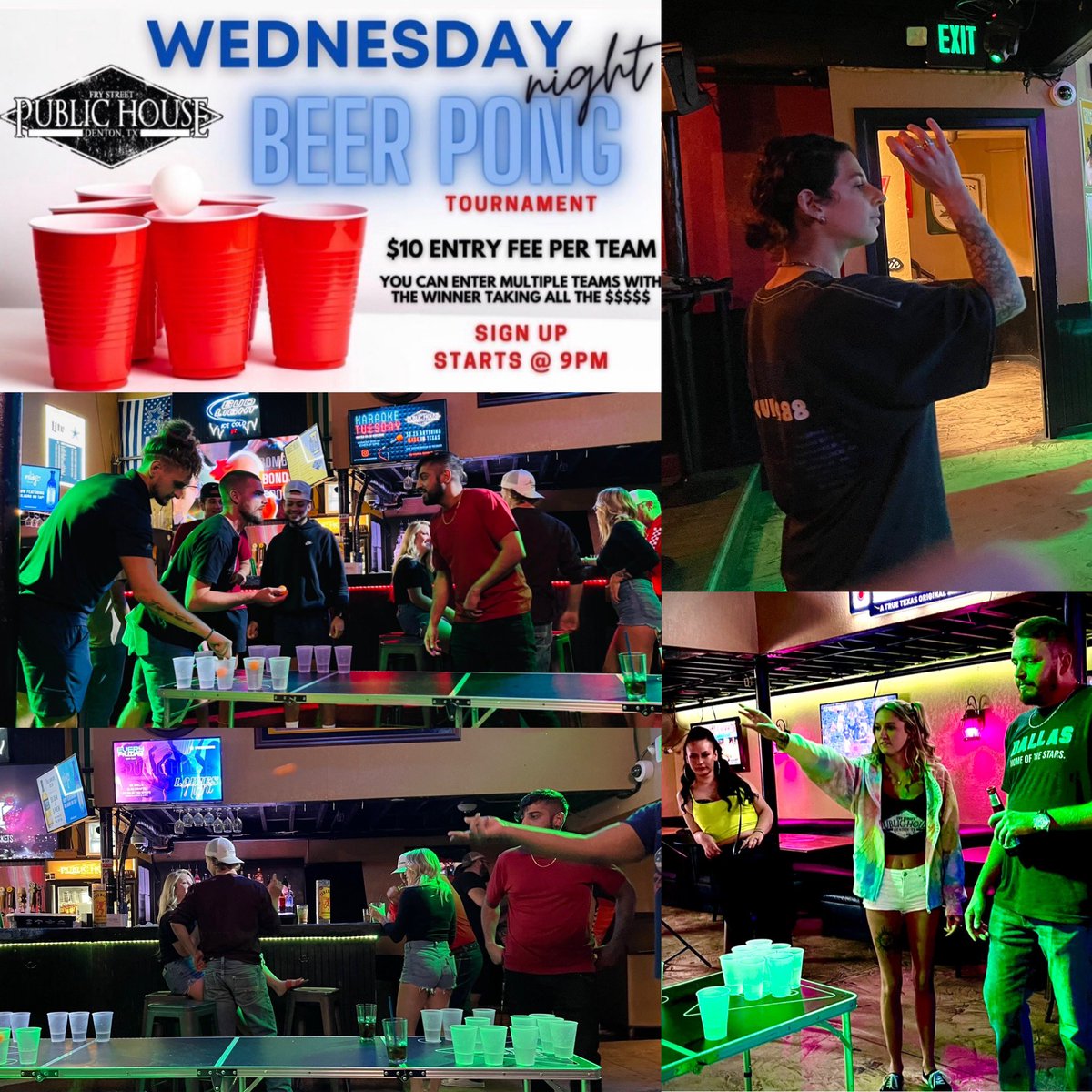 Tonight at <a href="/PHonFry/">Fry Street Public House</a>  it’s #beerpongwednesday  Tourny.
Sign up 9pm. Winner takes all.
21&amp;Up #phdtx #publichousedenton #frystreetoublichouse #denton2night #unt #twu #nctcdenton #frystcrawl #collegenightlife #denton2night ##beerpong #beerpongtourny