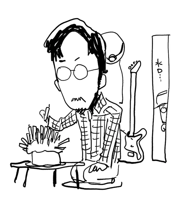 自分の誕生日ケーキに45本のローソクを立てようとする水口。
それをこっそり見つめる勉さん。このあと乱入してケーキに粉チーズかける。 
