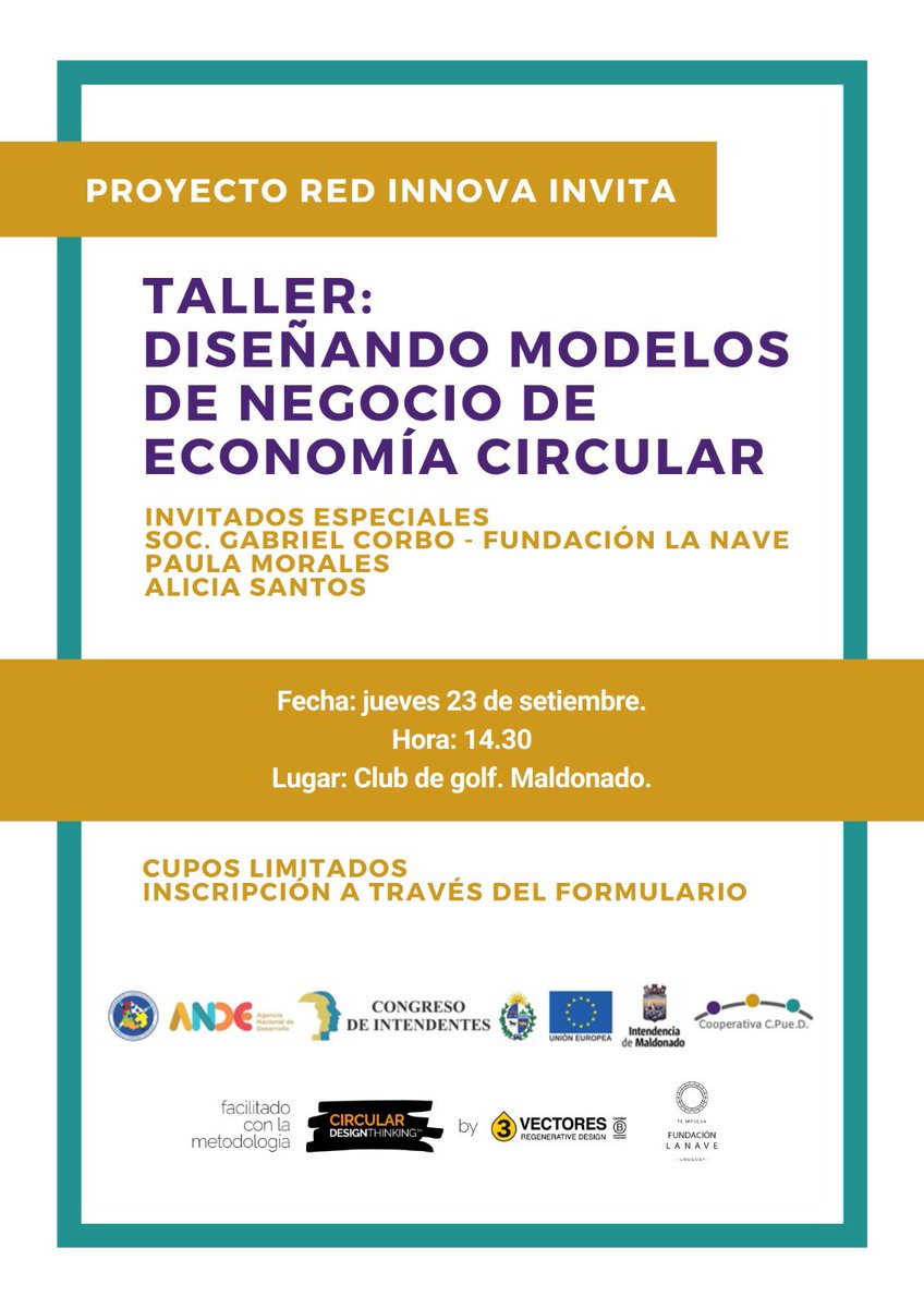 SantosFrosteAli's tweet photo. 🗓Los esperamos mañana jueves 23 para diseñar juntos tu modelo de negocio en #economiacircular bajo la metodología #circulardesignthinking de @innodriven @3vectores 🌱🌎🌀#redinnova #funacionlanave #nidouy #emprendedoresMaldonado ✒️https://t.co/2fRzmvUymZ https://t.co/VZc8AKOy19