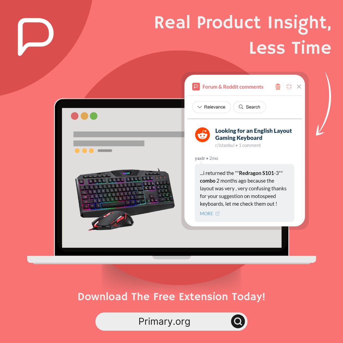 shopwithprimary's tweet photo. Primary is a new, free browser extension that revolutionizes the way you shop online! A quick download will connect your shopping experience with reliable product insight from forum &amp; Reddit communities🤯

Try it out today!

#ShopWithoutBeingSoldTo https://t.co/Brx1D69233