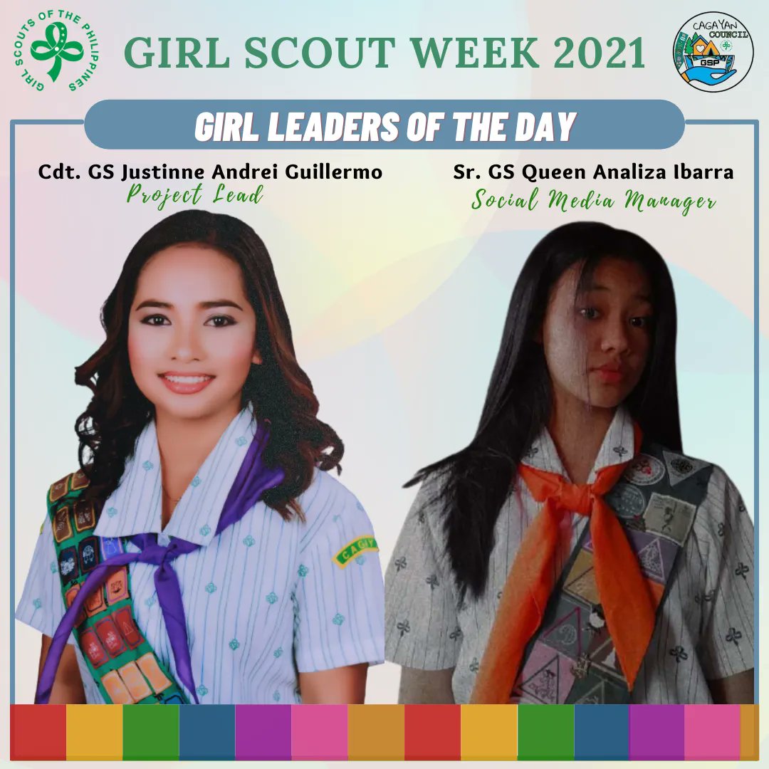 CagayanGsp's tweet photo. Rise and shine ladies! Environment day is about to start! Meet our stunning ladies who will lead us in doing this fun and productive activity for today. Have fun! #GSWeek2021 #WalkingTogetherWalkingFar #CagayanGirlsinGreen #GSPCagayanCouncil https://t.co/YfQSZcjWd9