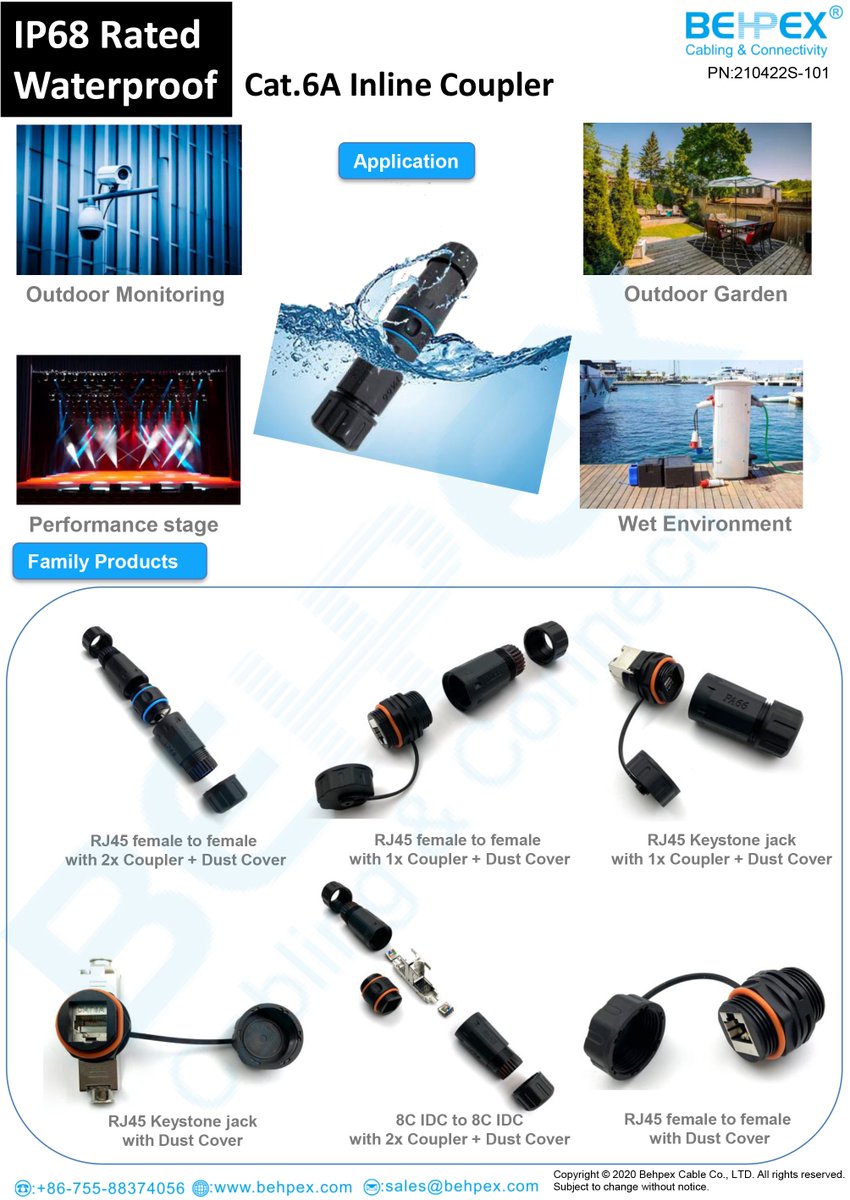 behpex's tweet photo. #BEHPEX Network Connectivity
Product: IP68 Rated Waterproof CAT.6A Inline Coupler
-Ideally design for Outdoor LED equipment, grating, CCTV, factory automation control, wireless bridge.
#IP68 #Waterproof #CAT6A #InlineCoupler https://t.co/mTOEpDACZY