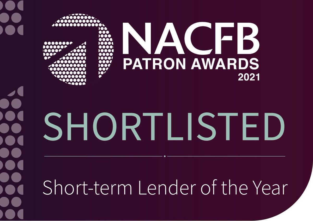 We’re thrilled to have been nominated in the <a href="/NACFB/">NACFB</a> Patron #Awards for 2021. We have been short-listed in the Short-term Lender of the Year award category. #shorttermlending #bridgingfinance #propertyfinance
