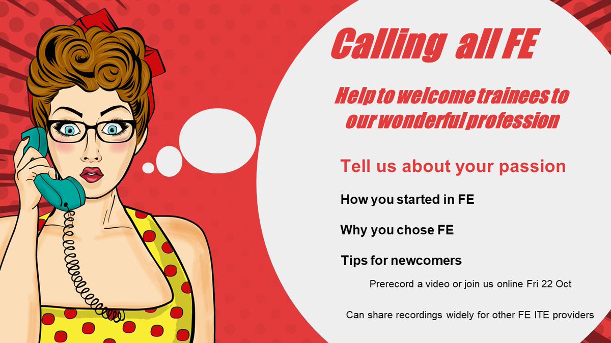 csf0961's tweet photo. I have a lovely group of trainee FE teachers - Fri 22 Oct it would be great if people could virtually share their passion for the sector ... this could be prerecorded videos/podcasts or zooming in 
#JoyFE #ukfechat #FEswapshop #FEresearchmeet https://t.co/KGTmQ3B2CH