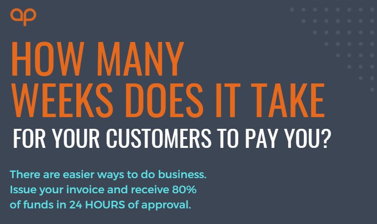How many weeks does it take for your invoices to be paid? With #InvoiceFinance from Accelerated Payments we do the waiting so you can do business.

We'll pay you 80% of the invoice upfront so that you can access much needed working capital.