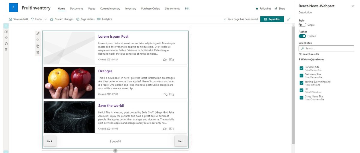 bernierh's tweet photo. New web part sample from our favorite #SPFx  prodigee Alison Collins shows how you can create your own #SharePoint news web part with our own cool layouts.

What cool web parts did you build when you were a teenager? 🚀

https://t.co/iJYLEcvkHo

#M365PnP #SharingIsCaring @SamC148 https://t.co/nglgorkMUH