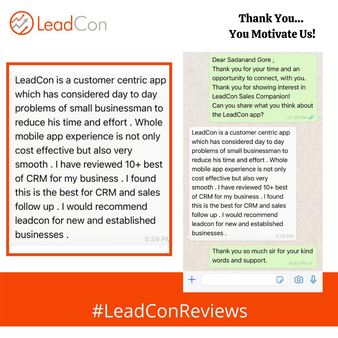 leadconscale's tweet photo. Mr.Sadanand Gore, recommends LeadCon! Why don’t you try it too! Get free trial: https://t.co/rvPfRiX0MU

#LeadCon #CustomerReviews #Recommendation #SalesCompanion #SalesTool #Sales #CustomerRelationship #SellHard #SellFaster #SmallBusiness #Corporate #Manufacturing https://t.co/MqPLvOlnxn