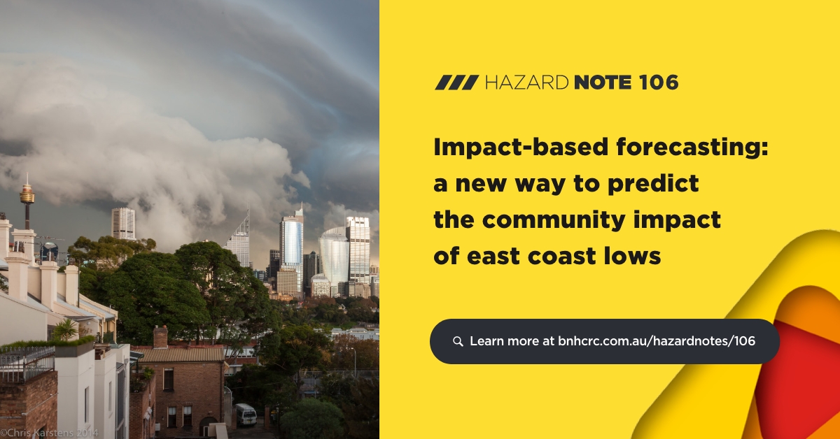 Our latest Hazard Note summarises research with @BOM_au and @GeoscienceAus that created a new way to predict the impact of east coast lows on residential housing. They used existing models and data to build a new capability to help mitigate impact: bit.ly/2ZonSpv