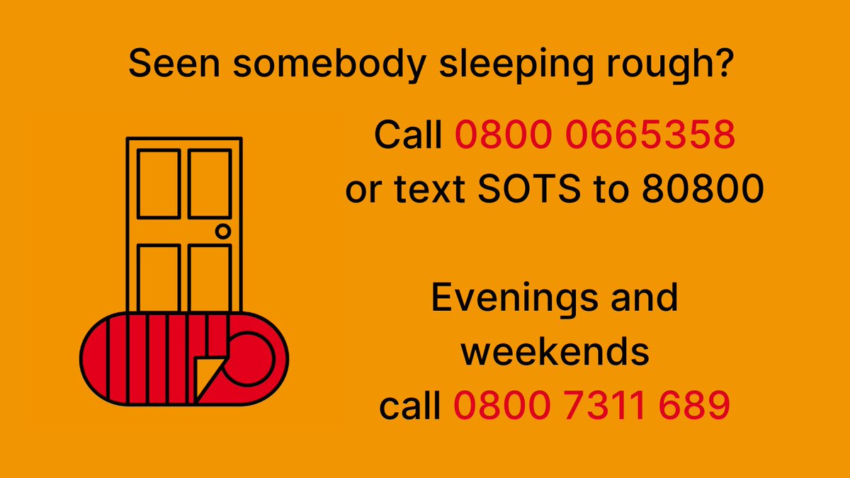helpushelpsheff's tweet image. If you see someone sleeping rough you can report it via @Tell_StreetLink , or by calling @SheffieldSOT on 0800 066 5358, or texting SOTS to 80800, followed by your message. During evenings and weekends please phone @SheffCouncil out of hours on 0800 7311 689.
