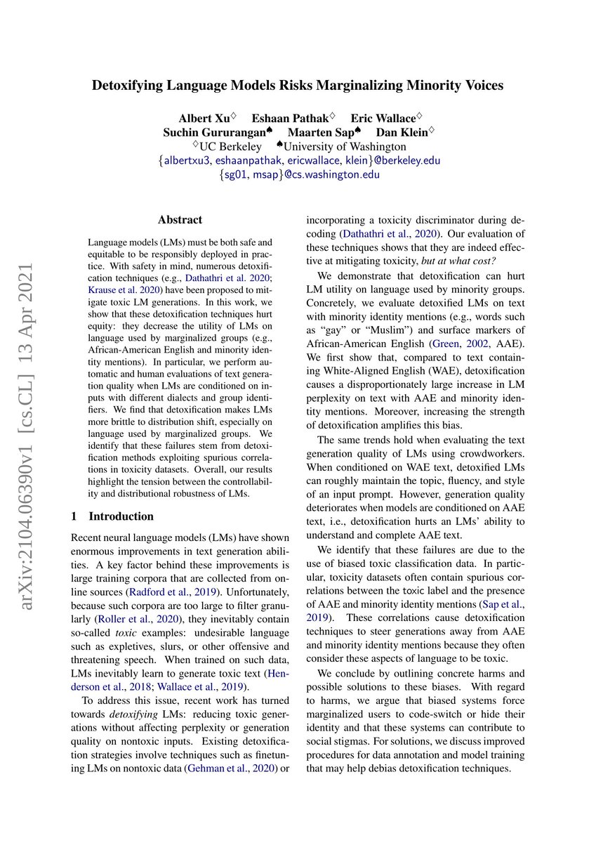 Detoxifying Language Models Risks Marginalizing Minority Voices