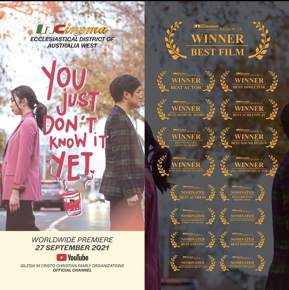 murrielle's tweet photo. Come and watch our award winning film on YouTube from Monday 27 September 2021! You Just Don't Know It Yet ♥️♥️♥️ #INCinema2021 https://t.co/pthevRsvPn