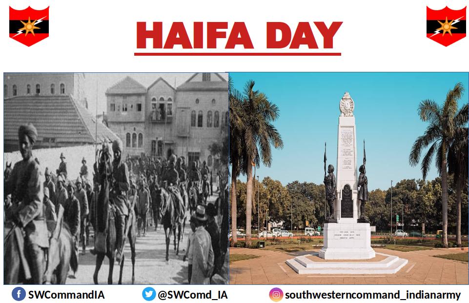 SWComd_IA's tweet photo. On the occasion of 103rd #HaifaDay, #LtGenASBhinder, #ArmyCdr & all ranks of #SaptaShaktiCommand proudly recall the valour & sacrifice of #IndianArmy #Bravehearts who laid down their lives to liberate the port city of #Haifa, #Israel in the yr1918.
#61Cav
@adgpi @indemtel https://t.co/DO6uP4CKBg
