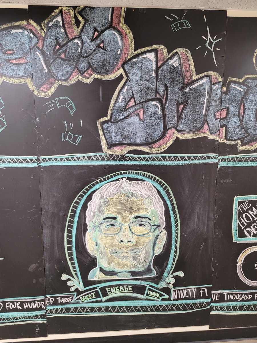 MikeLind_HD's tweet photo. Me and my flooring specialist, Zack, did a little something for the chalk art challenge for success sharing. Had to put our SMs portrait on the bill! @ChampaignHD1984 @hdjustjoan @jesse_klingbeil https://t.co/Uhl0qeXxkV