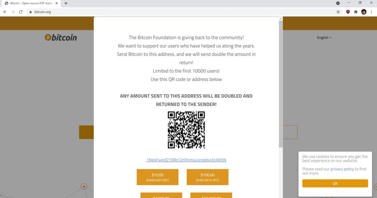 RichardHeartWin's tweet photo. #Bitcoin.org has been hacked. Scam appears on homepage now. #BTC $BTC https://t.co/luNKPqmUfM