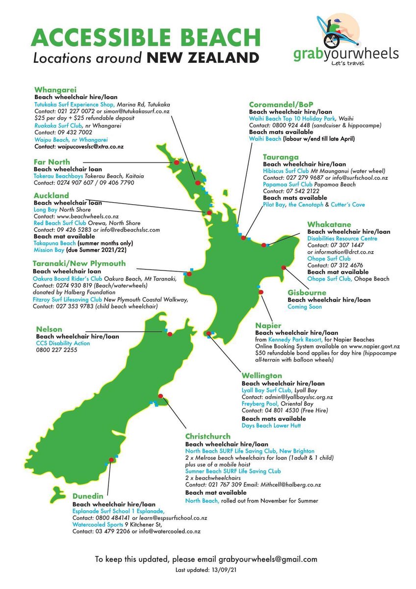 Looking for an accessible beach in New Zealand? Look how many we have now for Summer 2022 👍 #accessiblebeachesnz #inclusivetravel #inclusivetourism @AklCouncil @TgaCouncil @DnCityCouncil @PureNewZealand @TourismNZ