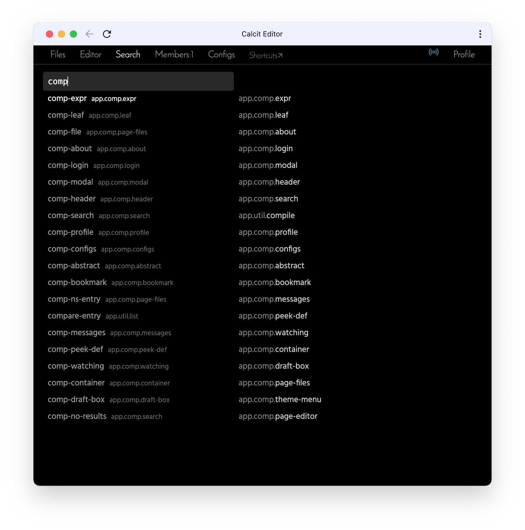 Search panel