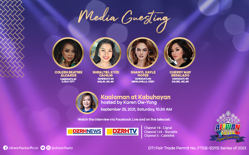 aliwanfiesta's tweet photo. Catch Coleen Beatrix Alcarde, Shealtiel Kyze Cahilig, Shanyl Kayle Hofer, and Cherry May Regalado at ‘Kaalaman at Kabuhayan’ hosted by Karen Ow-Yong this coming September 25, 10:30am. #AliwanFiestaDigitalQueen2021 #QueensforaCause https://t.co/bTC8nFYCi5