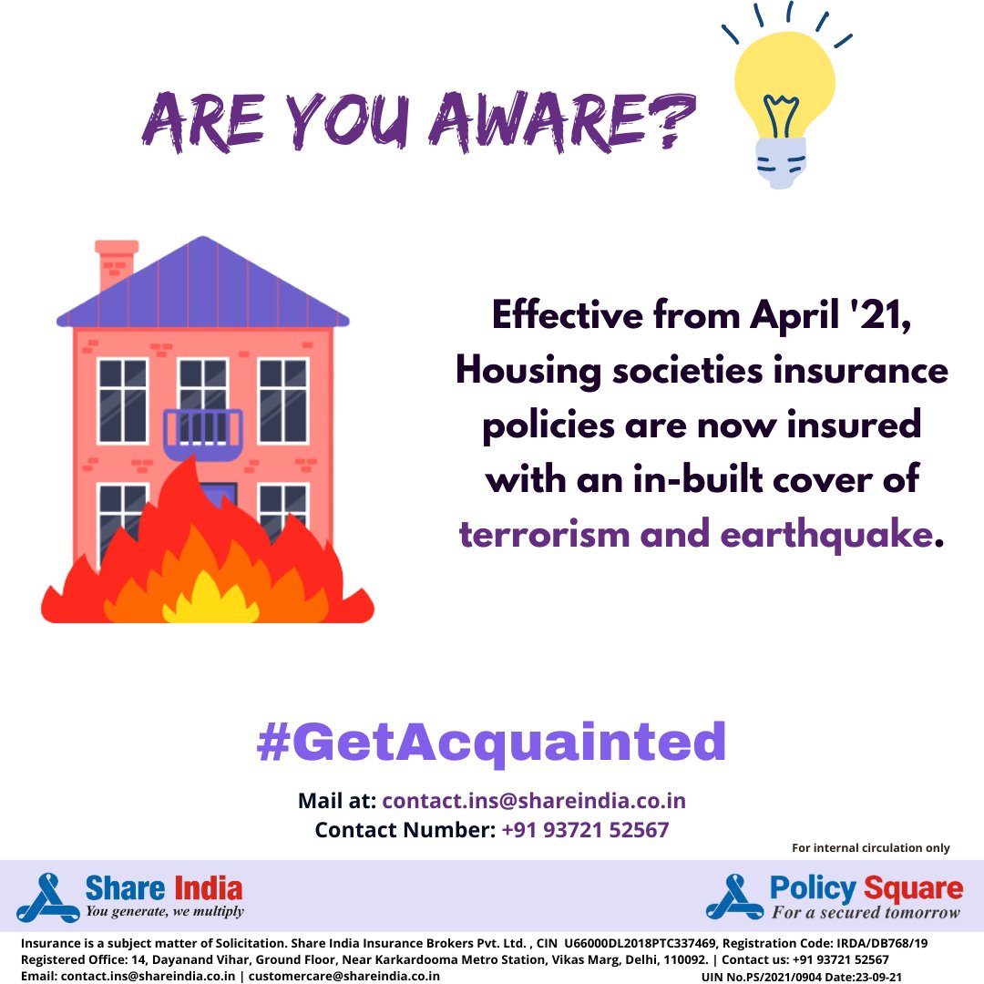 policy_square's tweet photo. #GetAcquainted Housing societies insurance policies now include an in-built cover of terrorism and earthquake. #SocietyInsurance #BuildingInsurance
#policysquare #shareindians https://t.co/slH46m22dD