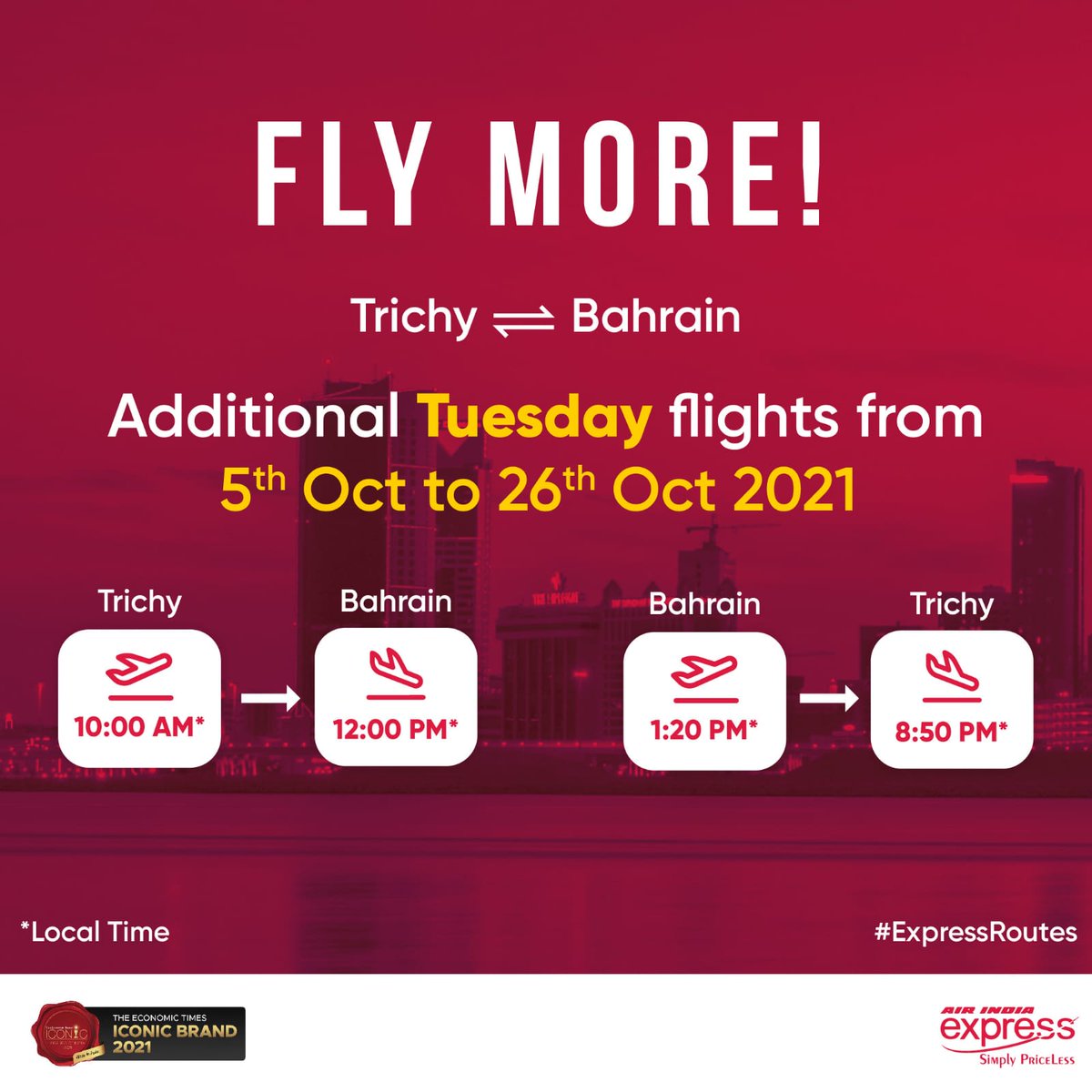 Trichiites's tweet photo. AirIndia Express's Booking is open for additional flight on Tuesdays from 5th October to 26th October 2021. #TRZAirport #FlyWithIX
#Trichy #திருச்சி #Aviation #TRZ https://t.co/v03xG9da4J